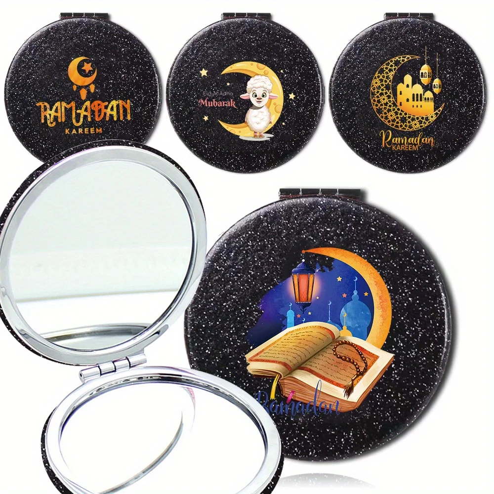 

Durable Magnifying Makeup Mirror Lightweight Outdoor Makeup Tool Girls Shiny PU Mirror Mubarak Eid Al-Fitr Gift Ramadan Pattern