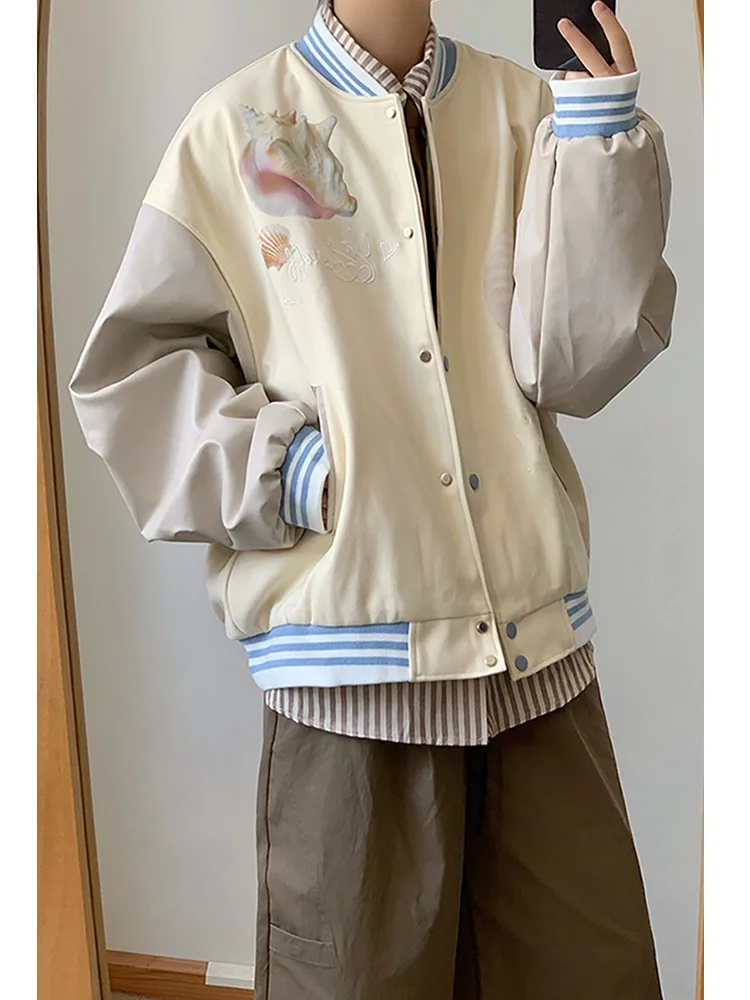 

Vintage American Splicing PU Leather Jaet ex Baseball Sle Retro Motorcycle Jaet Stand Collar Autumn Outerwear