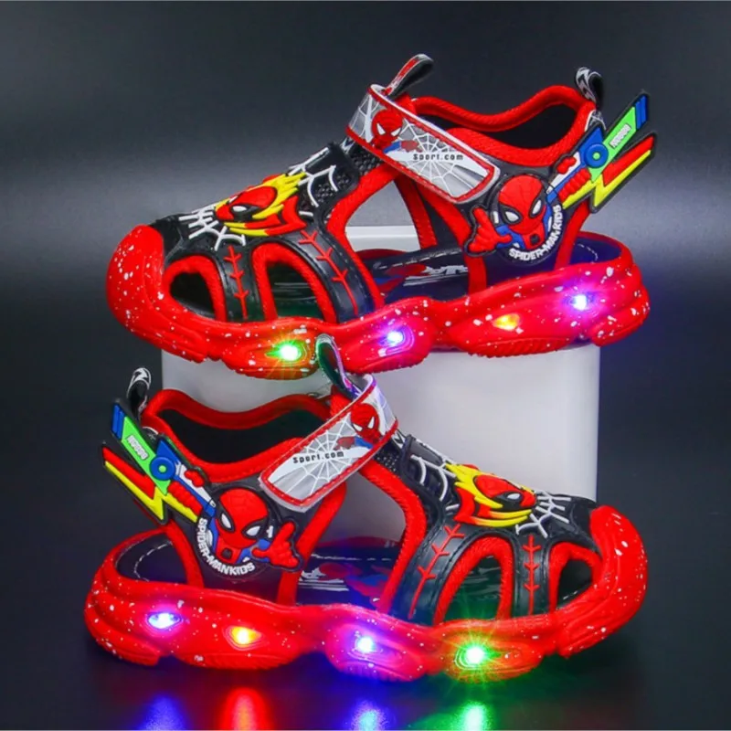 New Superhero Led Luminous Light Shoes Cartoon Children\'s Baby Kids Flat Sandals Summer Boys Girls Beach Sneakers Boots