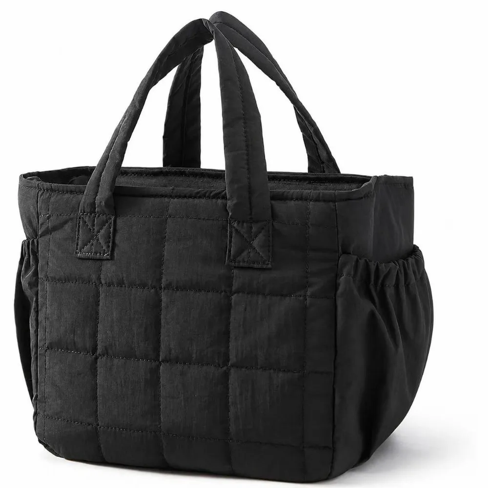 Portable Quilted Lunch Bag Solid Color Lightweight Insulated Handbag Large Capacity Reusable Tote Bag for Work Picnic