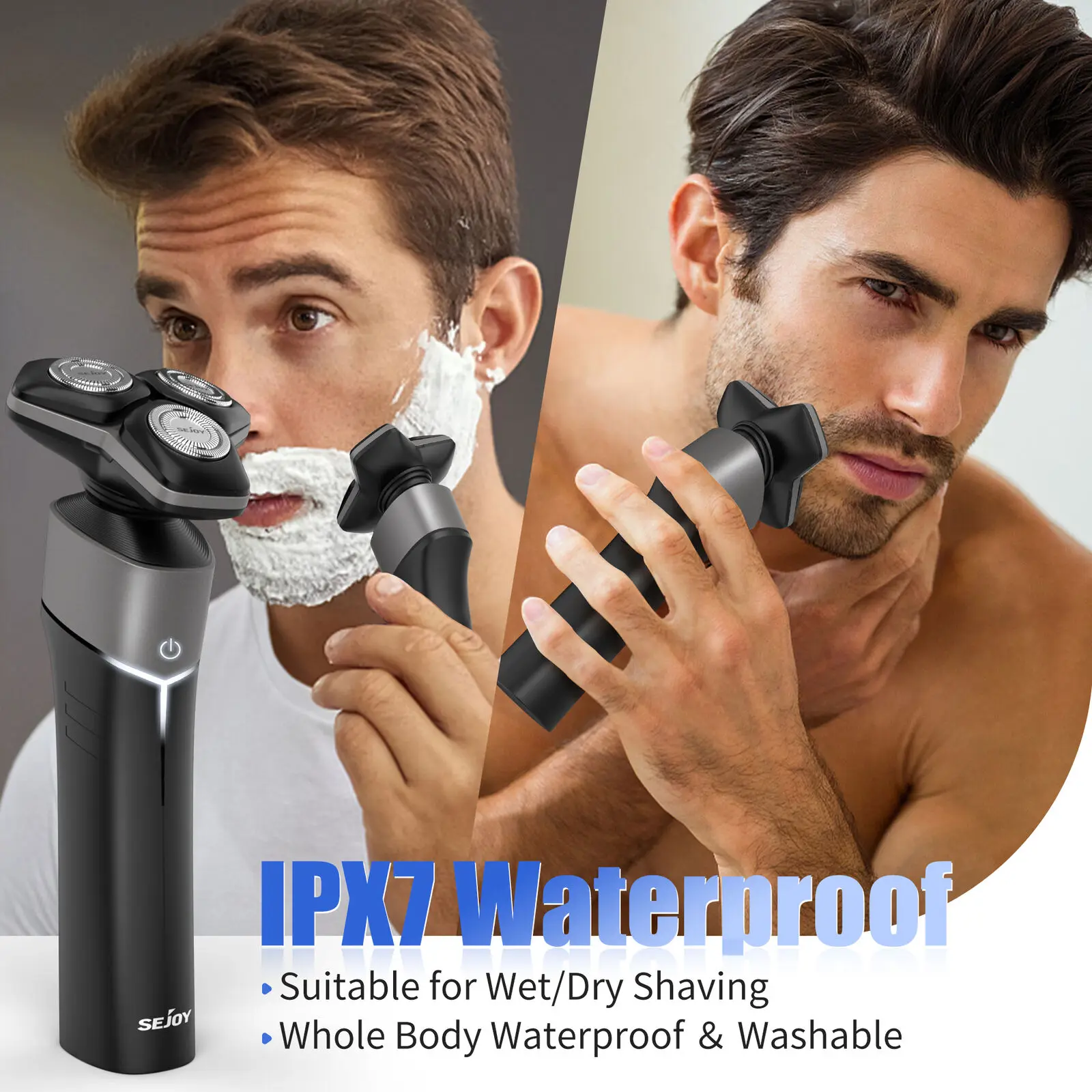 Sejoy 5in1 Electric Shaver For Men Ipx7 Waterproof Rotary Smart Sensing Beard Trimmer Travel And Home Use Men\'s Electric Shaver