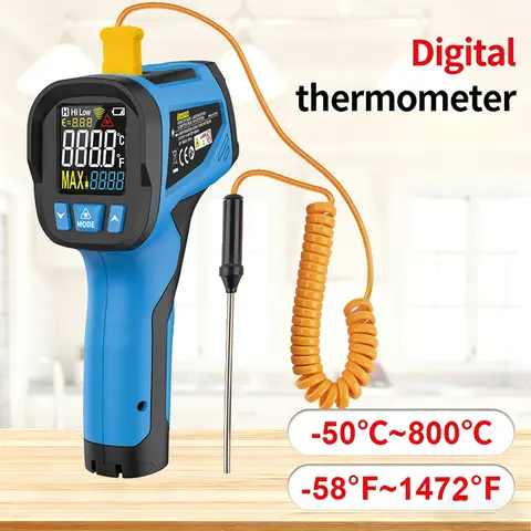 Digital Non-contact Infrared Thermometer 800°C Pyrometer for Industrial BBQ Car Auto Repair High Temperature Meter K-type Probe