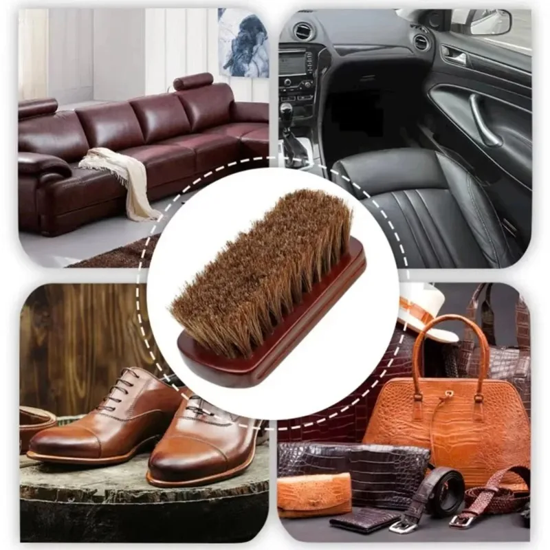 Brosse de nettoyage en cuir de crin de cheval pour l'intérieur de la voiture, les meubles, les vêtements, les sacs, brosse de polissage brillant, brosse de lavage automobile, brosse de détail