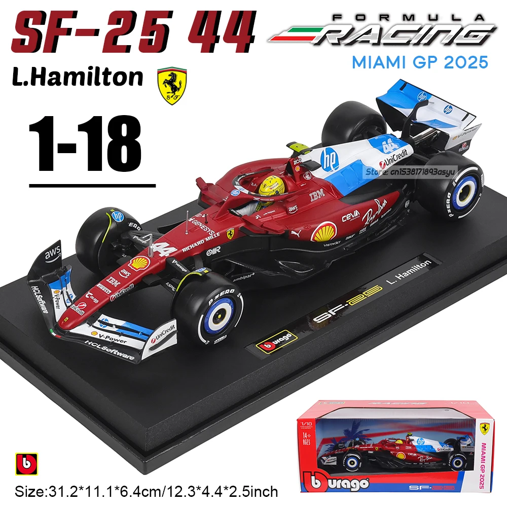 Bburago 1:18 2025 F1 Ferrari Miami SF25 #16 Charles Leclerc #44 Lewis Hamilton simulation car model alloy toy collection