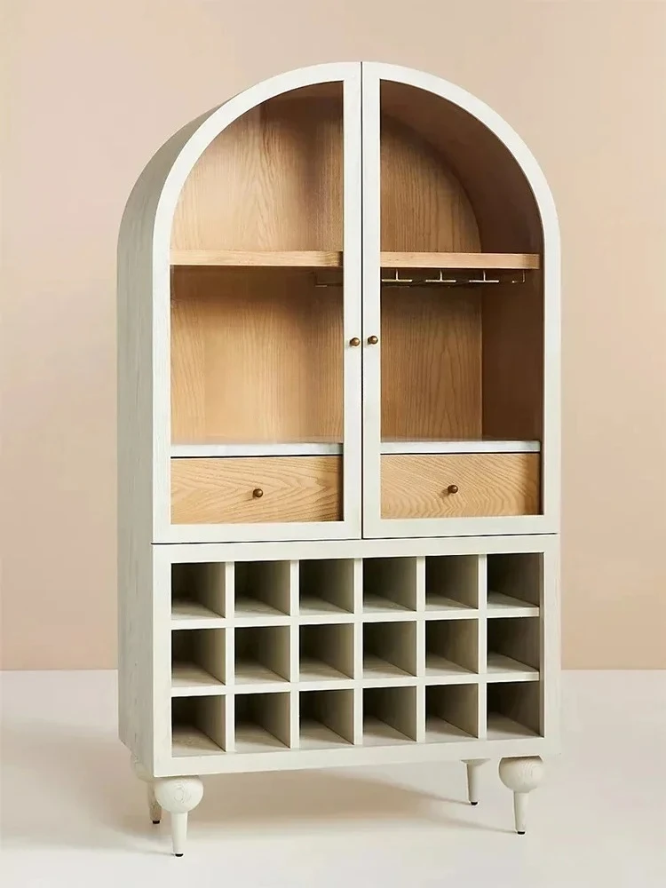 

American Arch Wine Cabinet French Retro Solid Wood Side Cabinet Nordic Glass Storage Cabinet Locker