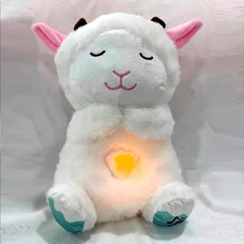 Cute Animal Baby Sleep Soother with Music Lights Rhythmic Breathing Motion Plush Stuffed Animal Musical Baby Toy for Newborns