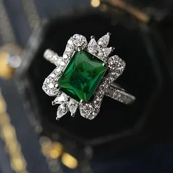 Huitan Noble Green Cubic Zirconia Women Rings for Wedding Anniversary Party Silver Color Elegant Female Rings New Trendy Jewelry