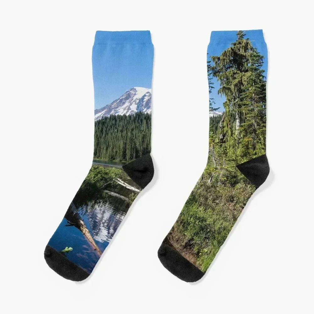 Mount Rainier - Reflection Lake in Washington Socks valentine gift ideas hiking luxe colored Men's Socks Women's