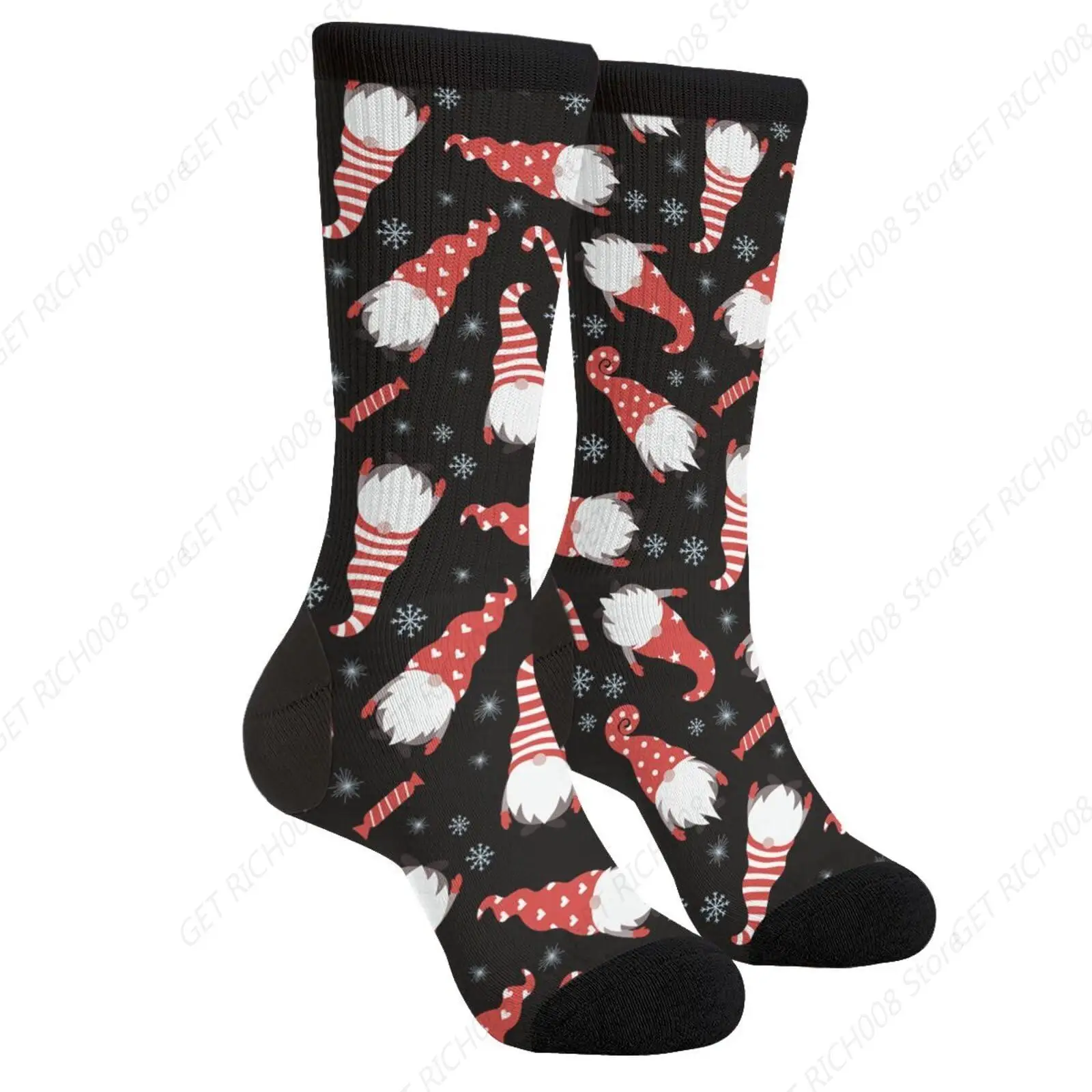 Cute Scandinavian Gnome Christmas Novelty Fun Crew Socks Fashion Comfortable Men And Women Crazy Dress Socks