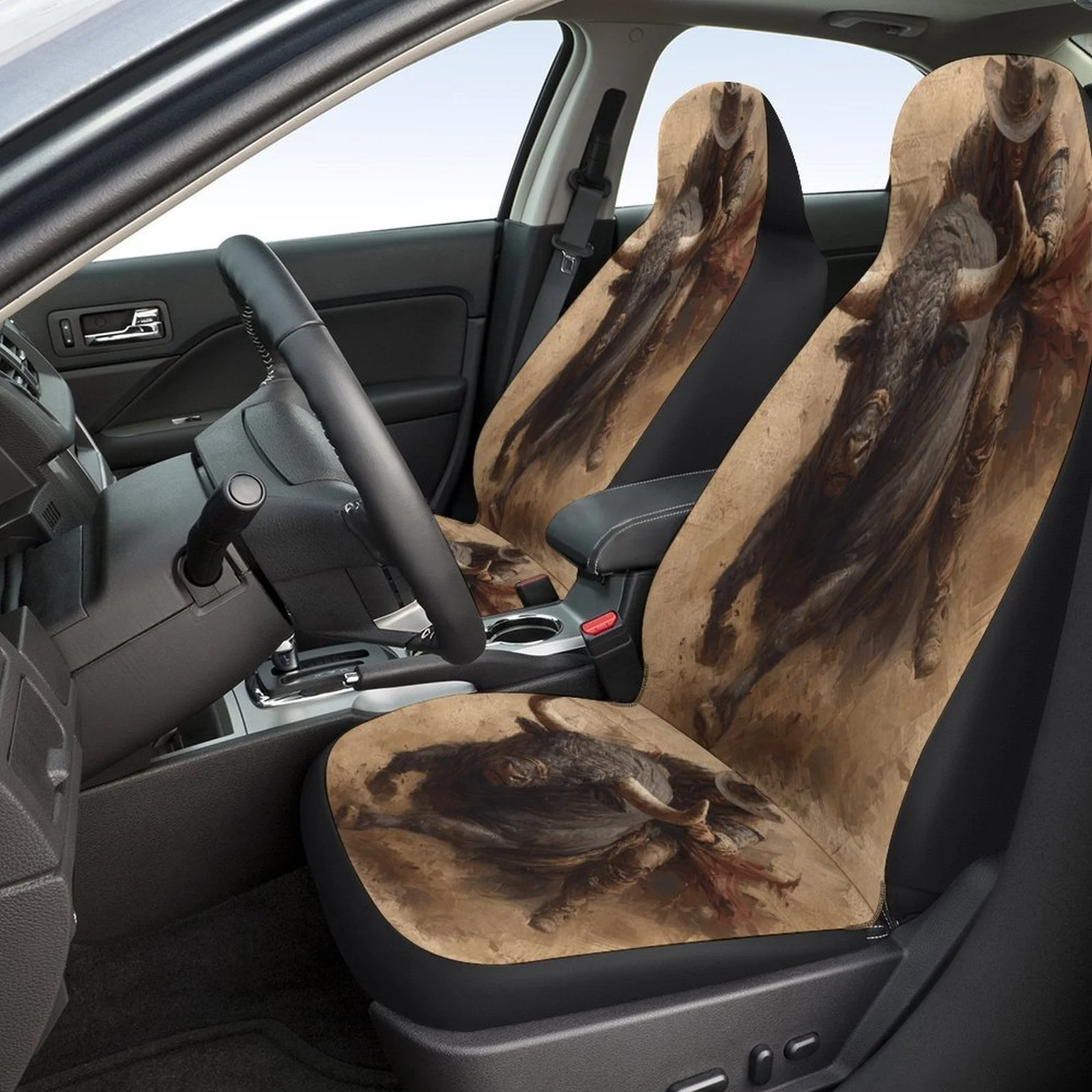 Bull Rider Themed Car Seat Cover Set For Most Cars, Trendy Novelty Car Seat Protector Covers Full Set, Universal Car Seat Covers