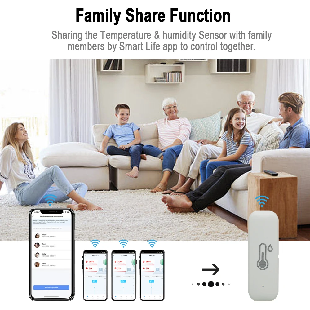 1-10 штук / упаковка Tuya Smart WiFi Температура, датчик влажности Внутренний термометр Мониторинг гигрометра работает с Alexa Google Home