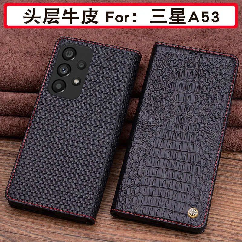 Hot Luxury Genuine Leather Magnet Clasp Phone Cover Case For Samsung Galaxy A73 A53 Kickstand Holster Case Protective Full Funda