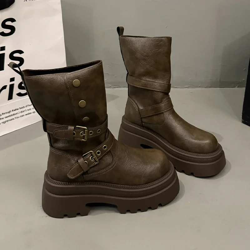 

Flats Platform Women's Boots Designer Dress Sport Shoes 2025 Fashion New Winter Ankle Boots Walking Goth Motorcycle Boots Female