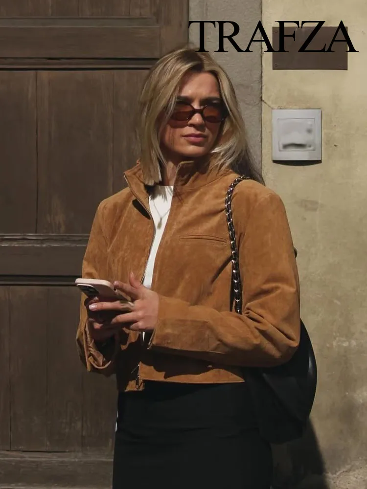 HH 2025 Woman's Autumn High Street Coat Solid High Collar Long Sleeves Zipper Female New Fashion Slim Pocket Short Jackets