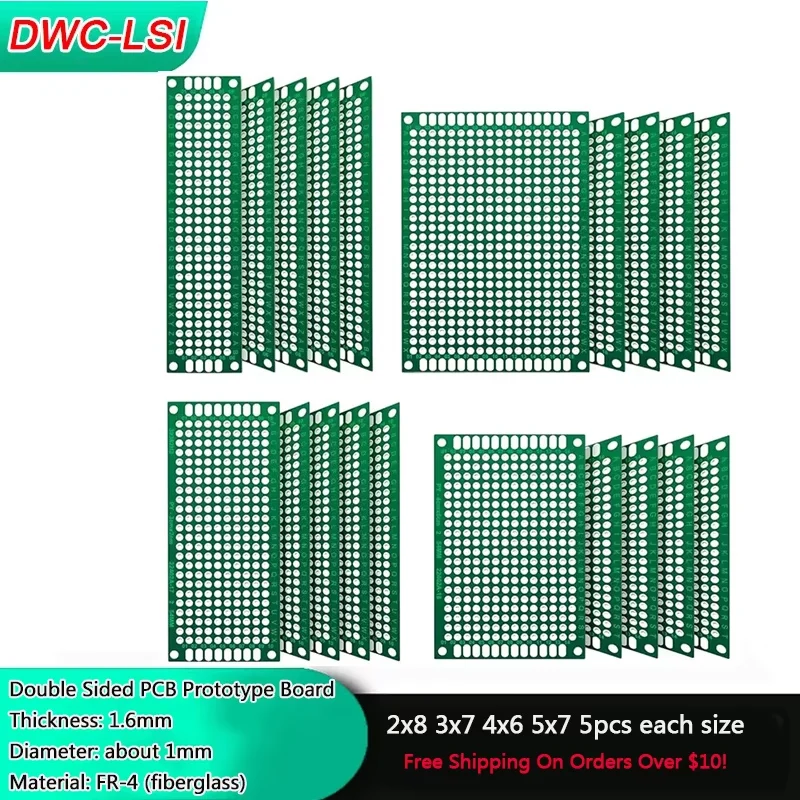 20 cartes de circuits imprimés vertes, cartes de prototypes de circuits imprimés double face avec 4 tailles compatibles pour l'électronique DIY