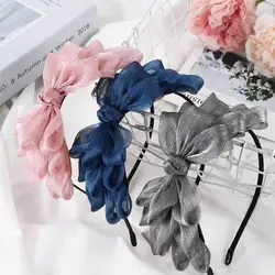 Fashion Shining Ribbon Big Bow Floral Hair Hoop Women Hair Accessories Flower Lace Bow Head Band For Girl Female Headwear