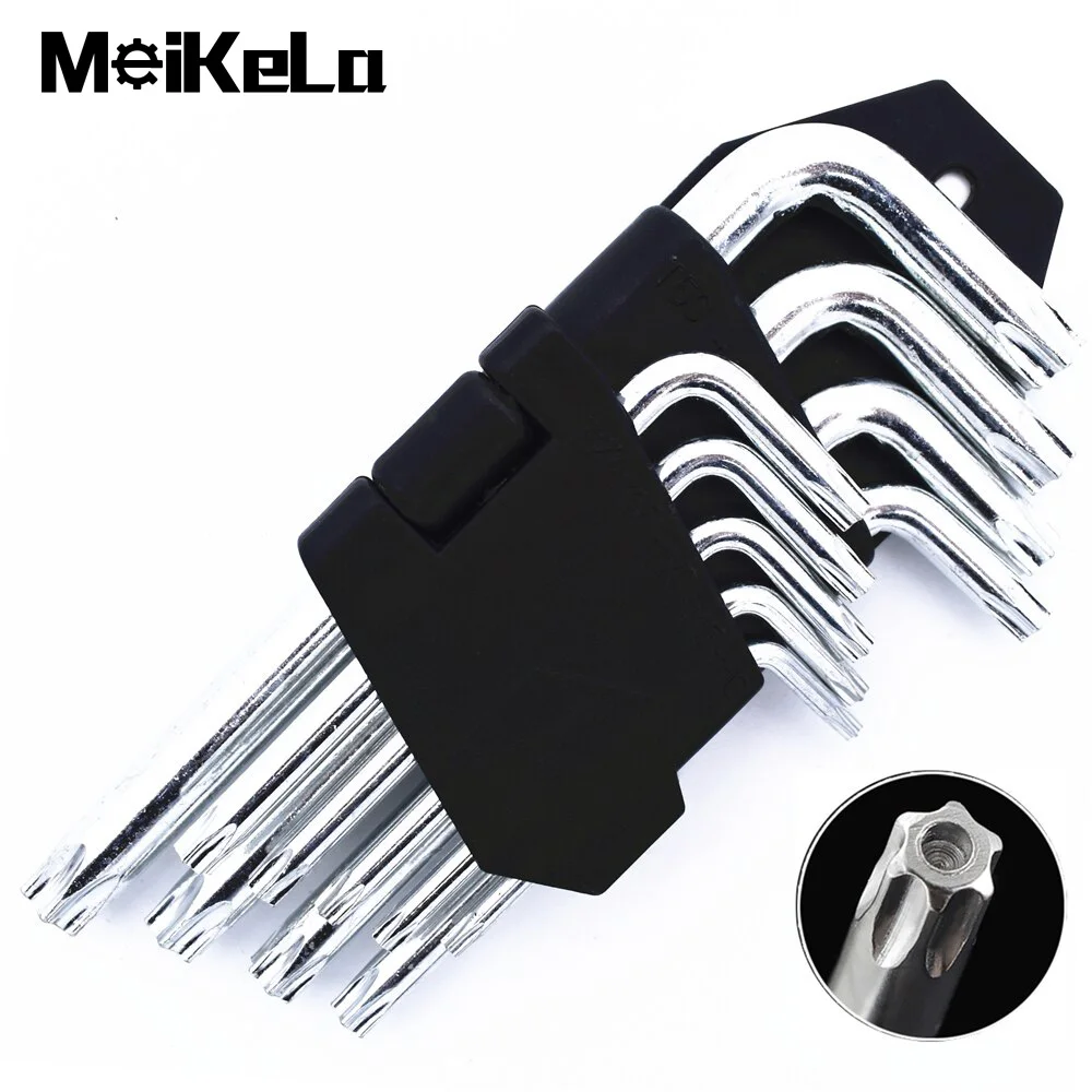 

9PCS Hex Key with Holes Set Hexagon Wrench Kit Star Head Carbon Steel T10-T50 Allen Socket Torque Spanner Reinforced Hand Tools