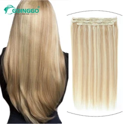 Grampo em extensões de cabelo remy grampos de cabelo em linha reta no cabelo humano destaque loira dupla trama peças de cabelo para a mulher 3 pçs/set