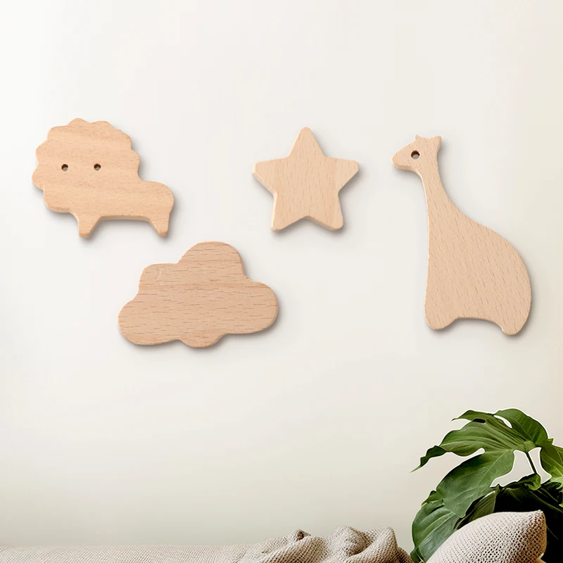 Wooden Drawer Hooks Pulls Animal Moon Star Cloud Hook Wall Keychain Coat Hook Home Wardrobe Wood Hook Hanger Kitchen Accessories