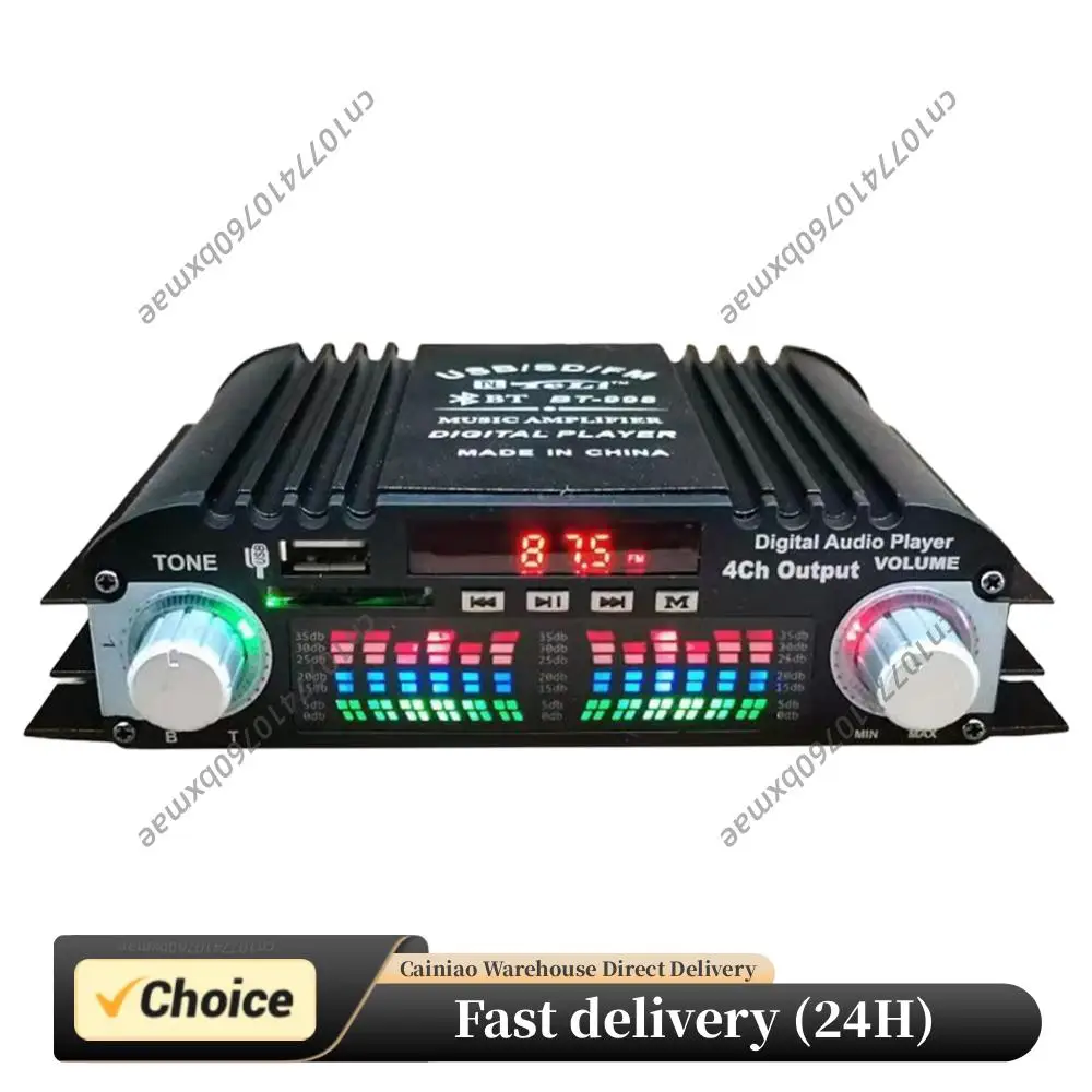 1600W Peak Power Home Car Power Amplifier FM Radio USB Bluetooth-Compatible 4 Channel Bluetooth-Compatible Sound Remote Control