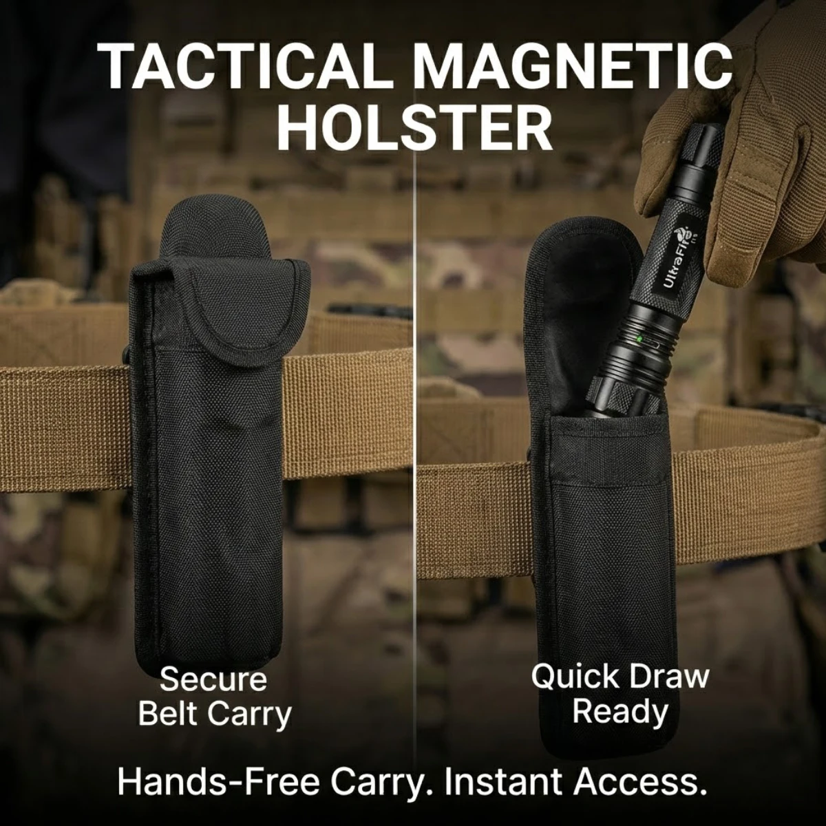 UltraFire T1X Tactical Flashlight Kit 1200lm LED Torch with Magnetic Quick-Draw Holster 18650 USB-C Rechargeable Police Security