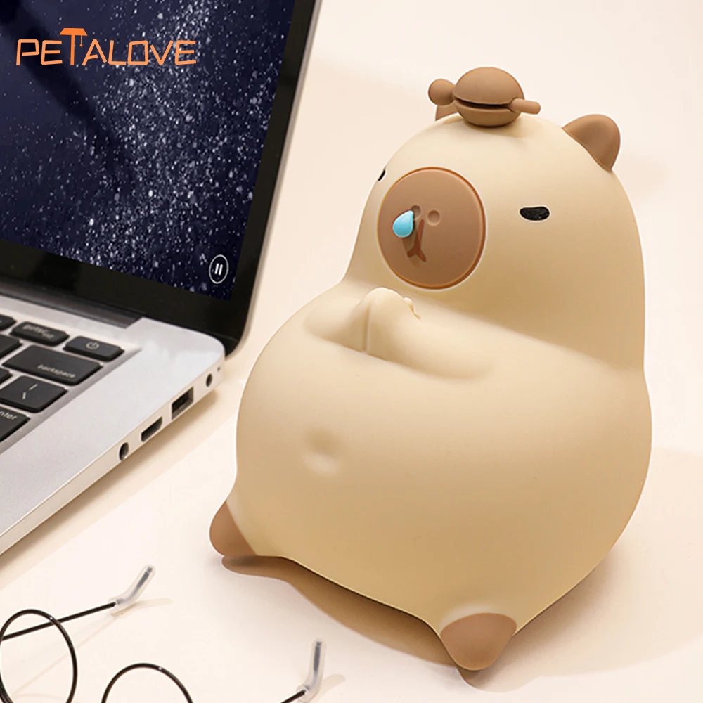 Capybara Night Light Rechargable Digital Alarm Clock Night Lamp Touch Snooze Desktop Table Light for Gift