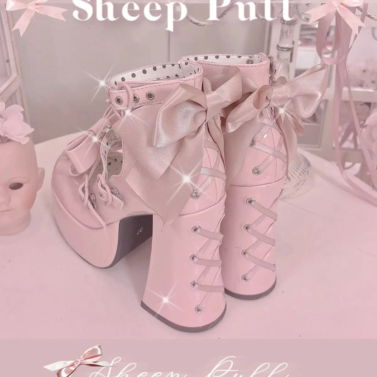 

Original Lolita Lace-Up Sweet Cool Hot Girl Bow High Heels 2026 New Cute Bow Elegant Princess Versatile High Heel Pumps Shoes