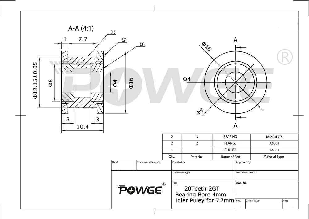 POWGE Creality K1 Max Kit of 2MGT 2GT-7.7 RF Open Timing belt 2GT 20 Teeth Idler Pulley Bore 4mm by omranello D3vil Design