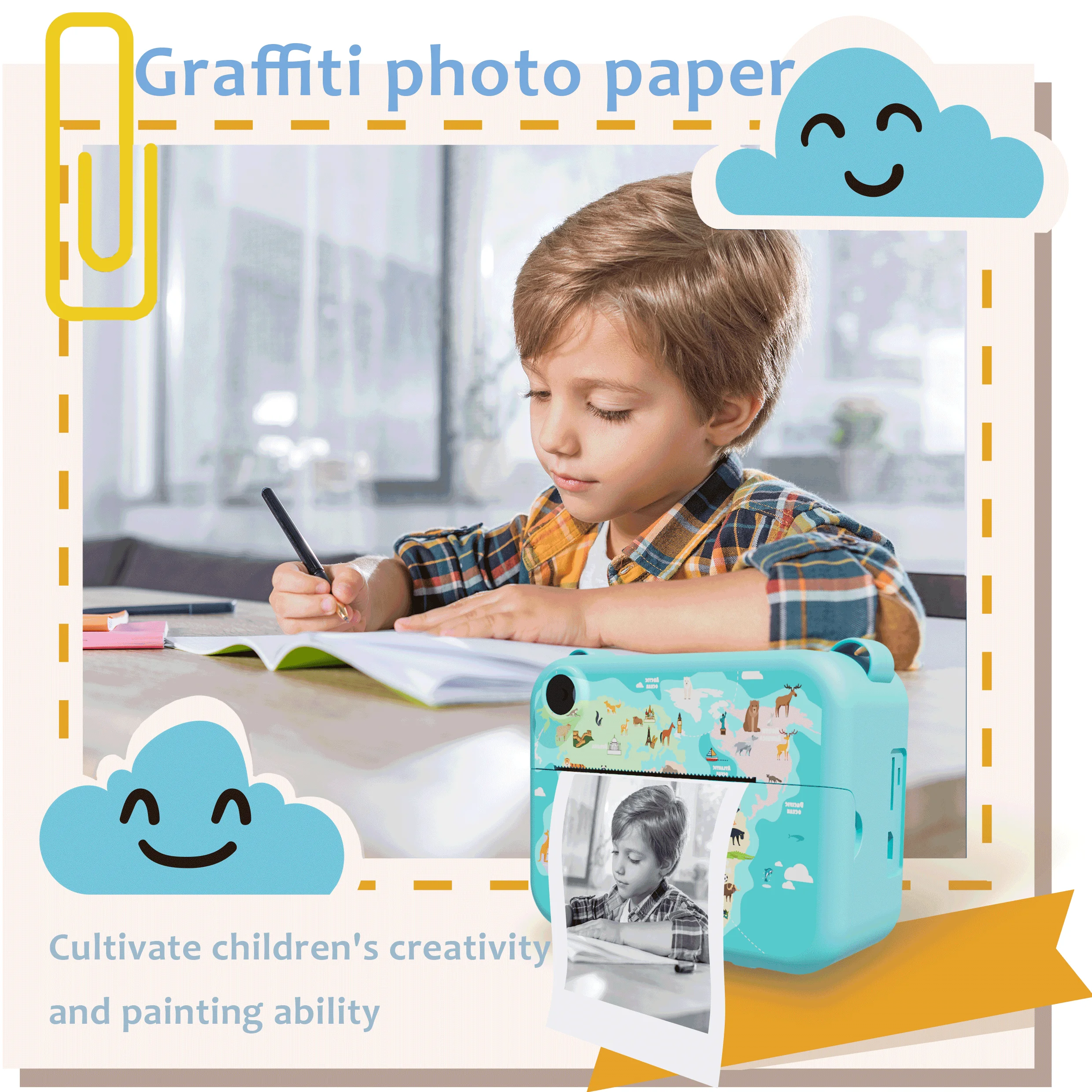 Digitale Kinder Instant Printcamera Geschikt Voor Fotografie Foto 'S Kinderen Mini Thermische Printer Vakantie Cadeau