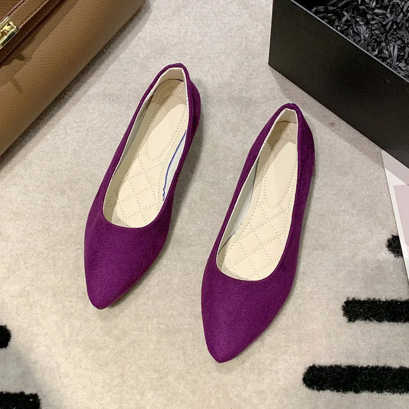 Woman Elegant Daily Soft Sole Flats Flock Mocasines Church Flats Female Pointed Toe Casual Suede Lightweight Drag Queen Shoes