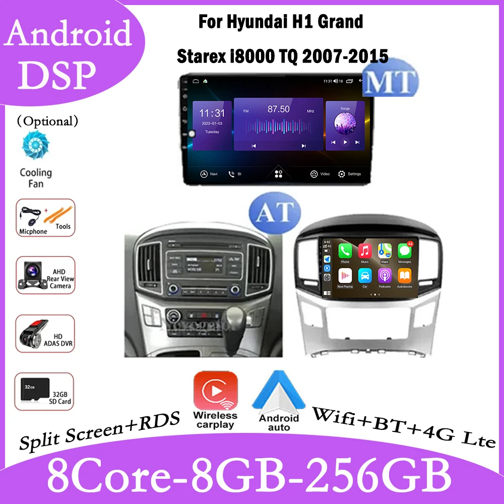 9 lnch For Hyundai H1 Grand Starex i8000 TQ 2007-2015 DSP Android 14 Car Radio Multimedia Player GPS Navigaion Stereo Auto