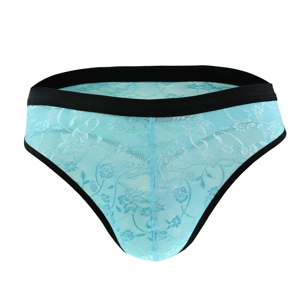 Men's Floral Lace T-Back Thong, Semi-Transparent Patterned Underwear