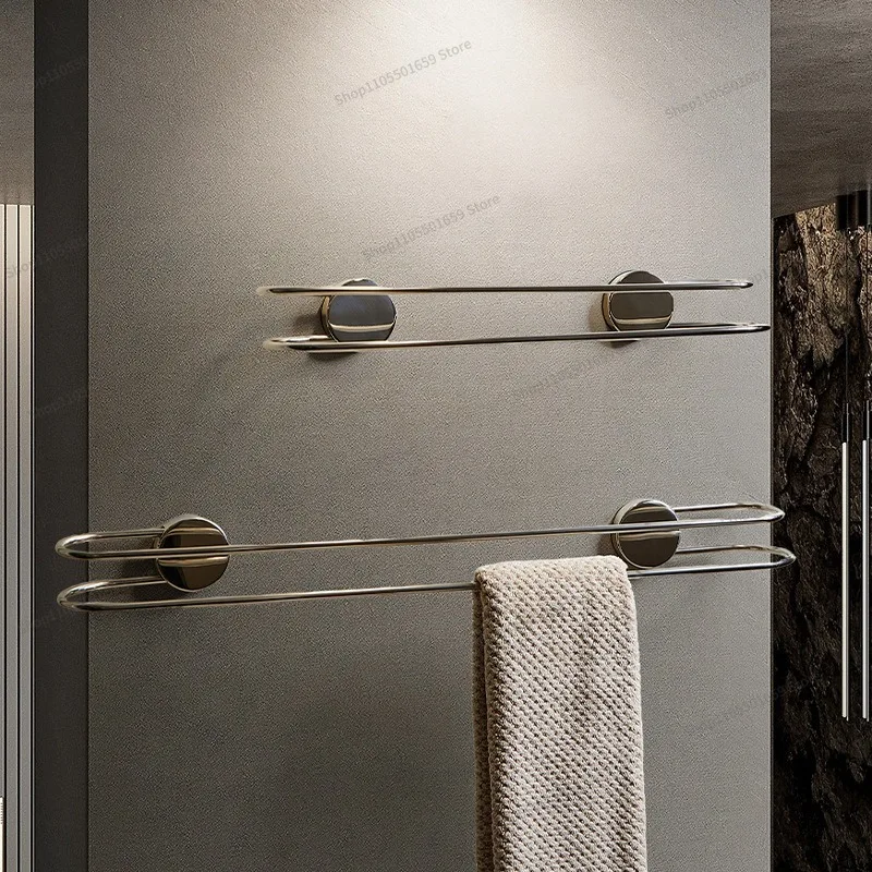 For suction cup towel rack, non-punching bathroom high-end stainless steel double bar towel drying storage rack
