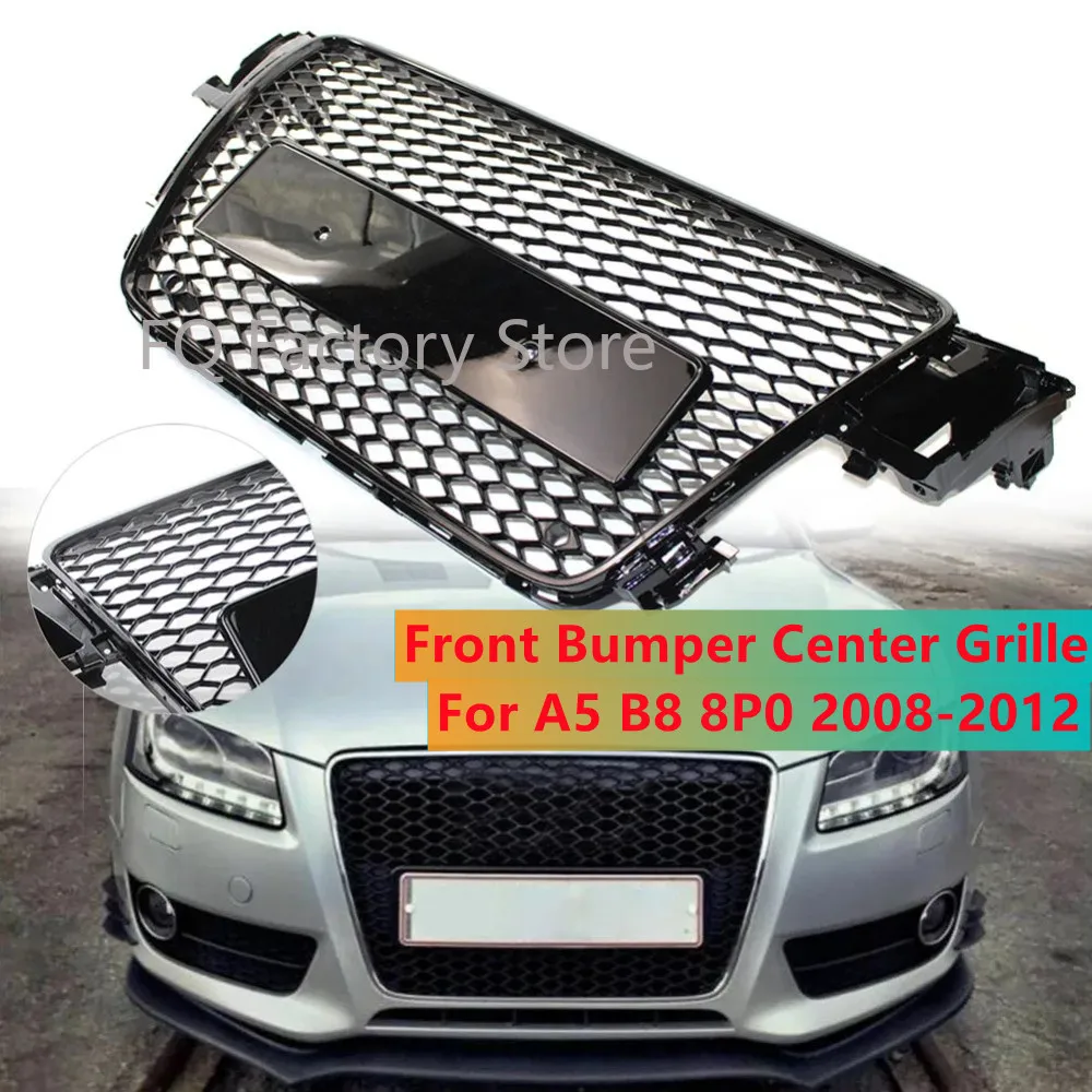 Glänzend schwarzer Auto-Frontstoßstangen-Mittelgrill für Audi A5 B8 S5 8T 2008 2009 2010 2011 2012 Mesh Honeycomb Racing Kühlergrill