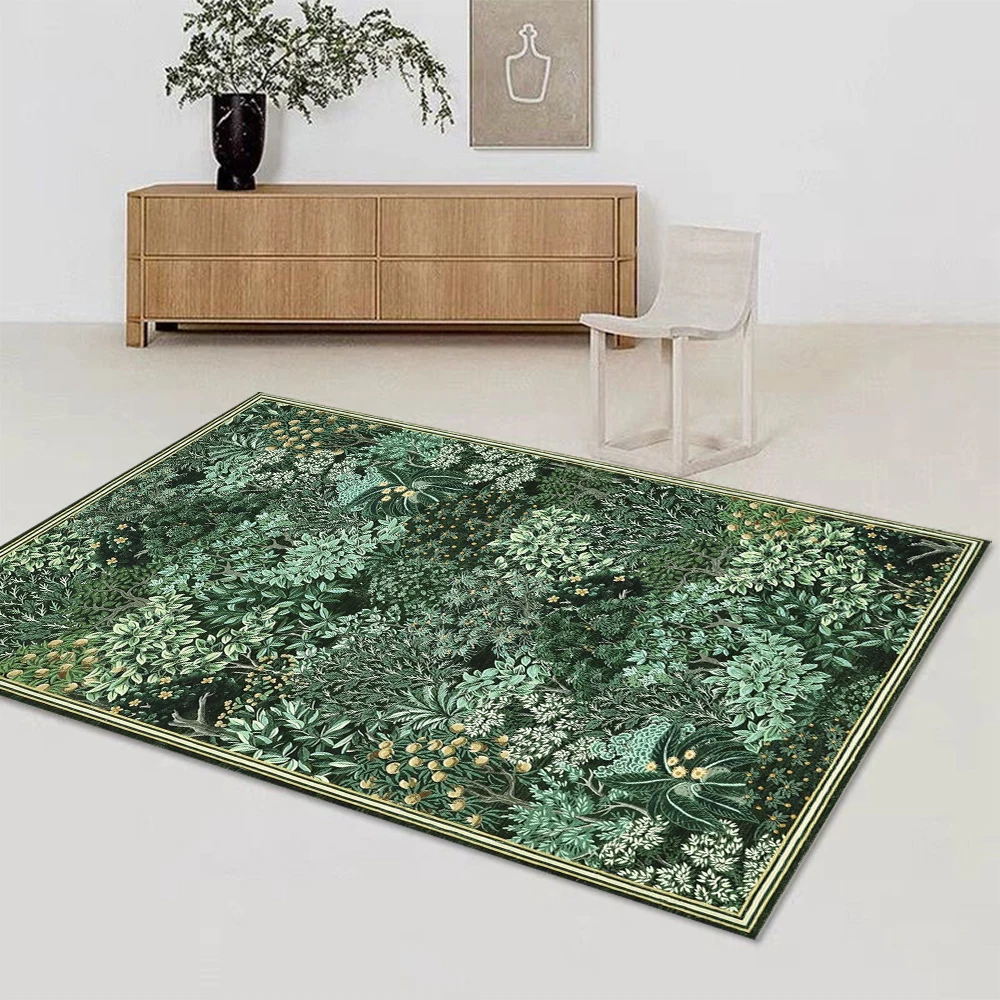 Waschbarer Teppich für das Wohnzimmer, botanischer, rutschfester, schmutzabweisender Waldteppich für Bauernhaus, Schlafzimmer, Esszimmer