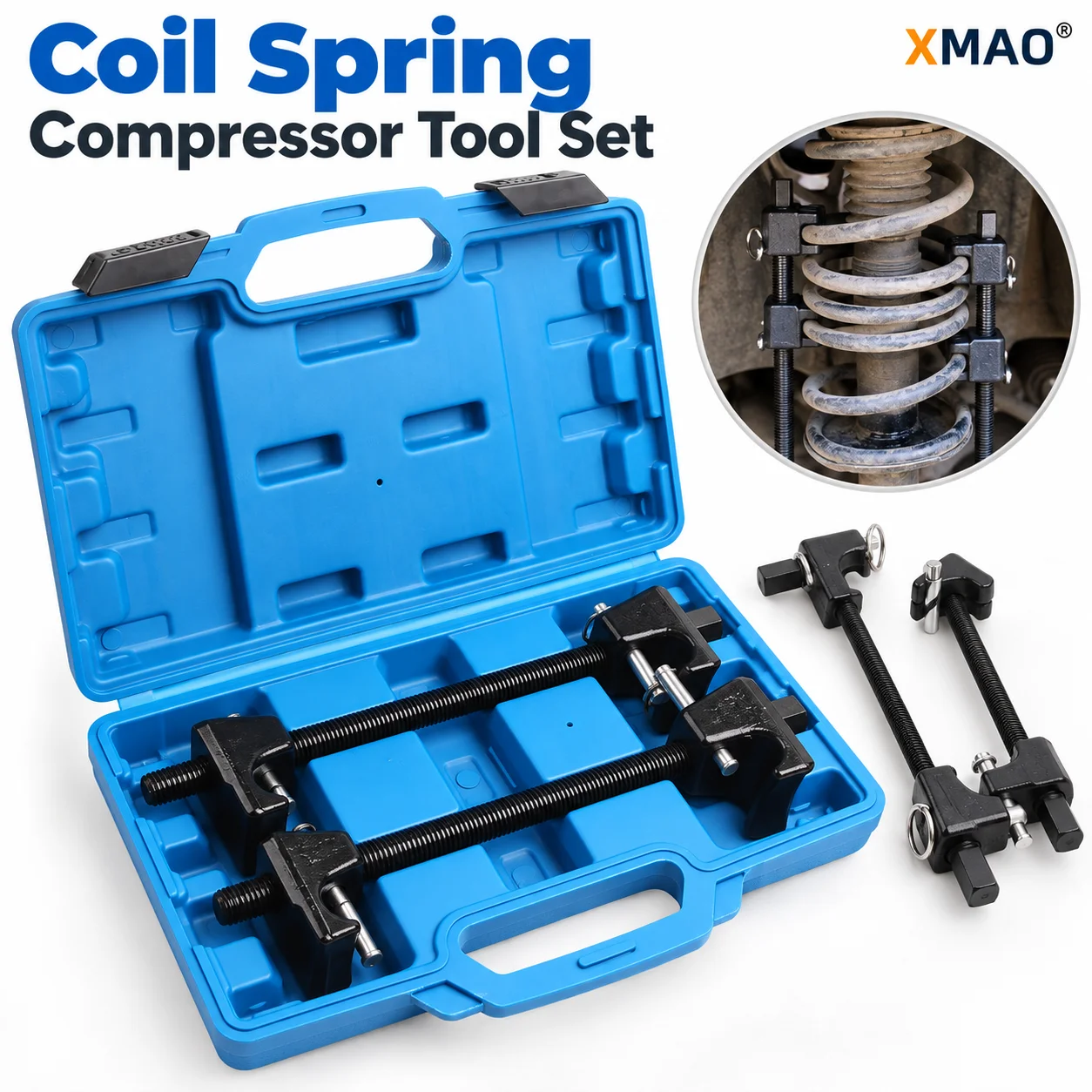 Coil Spring Compressor Tool Set 2Pcs Heavy Duty Strut Suspension Removal Installer Clamp Kit with Carry Case for Auto Service