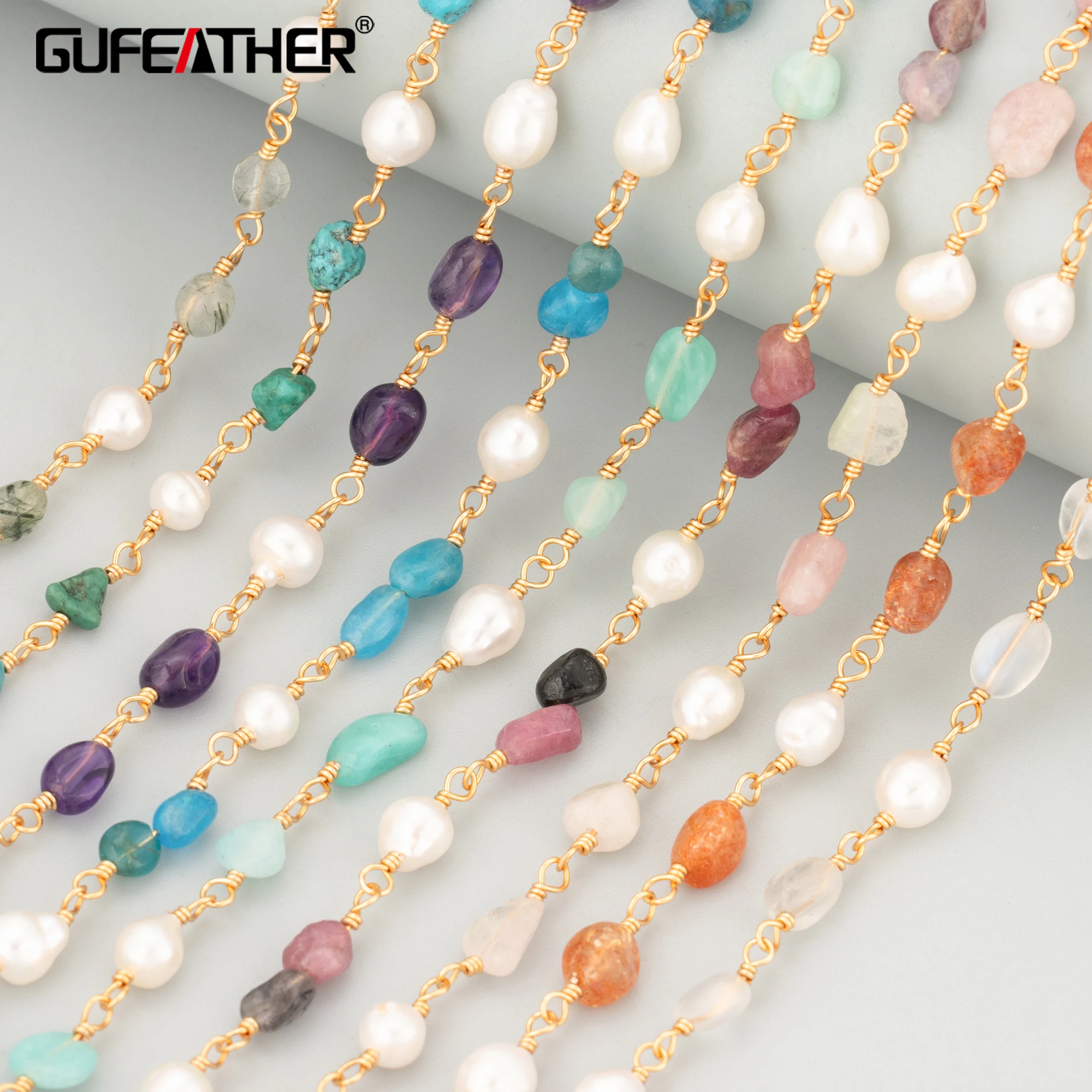 GUFEATHER, 50 cm/lote, C467, cadena, chapado en oro de 18k, cobre, piedra natural, perla natural, fabricación de joyas, hecho a mano, collar de pulsera DIY