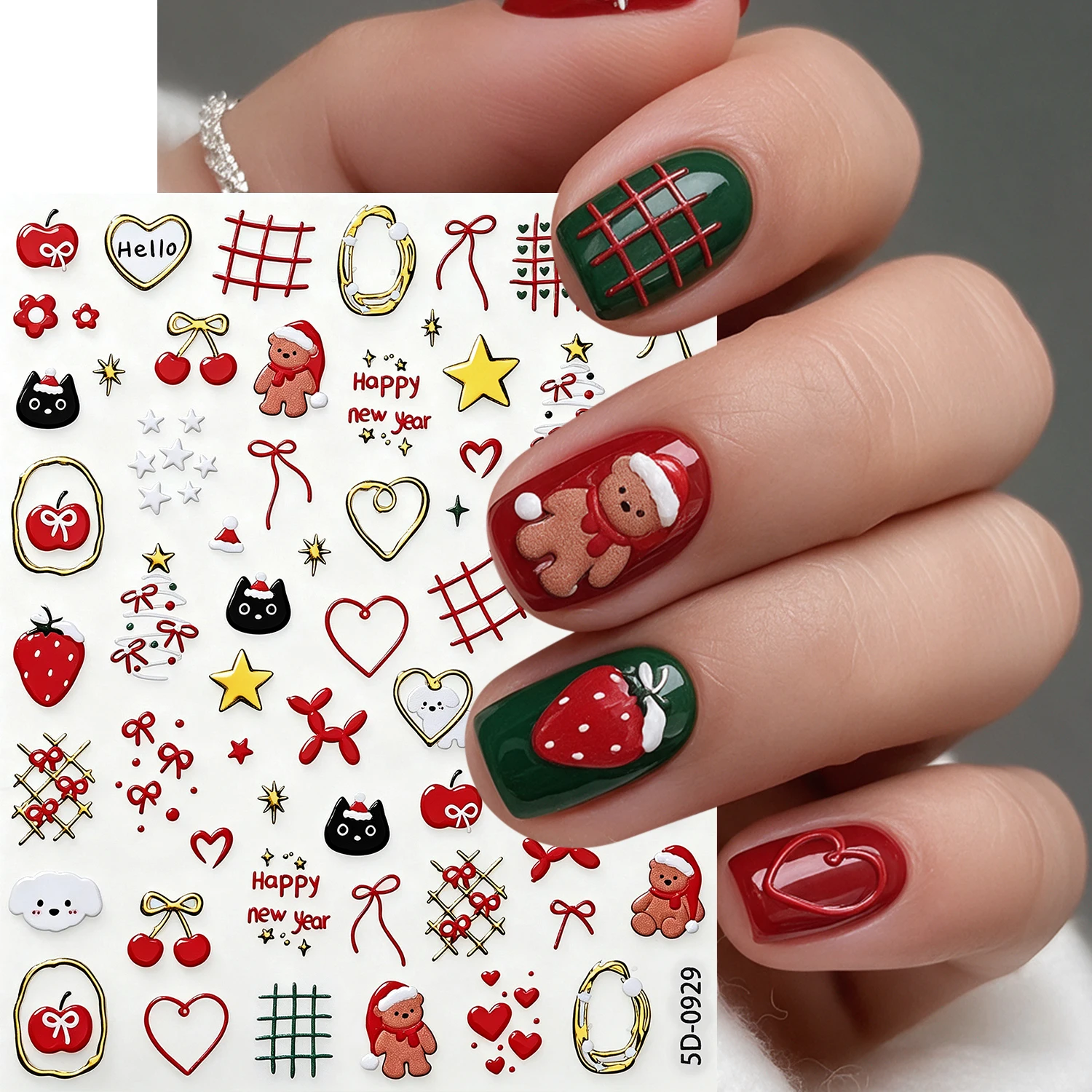Nail Art Xmas - 5D Kerst- en Nieuwjaarsnagelstickers Schattige Beer