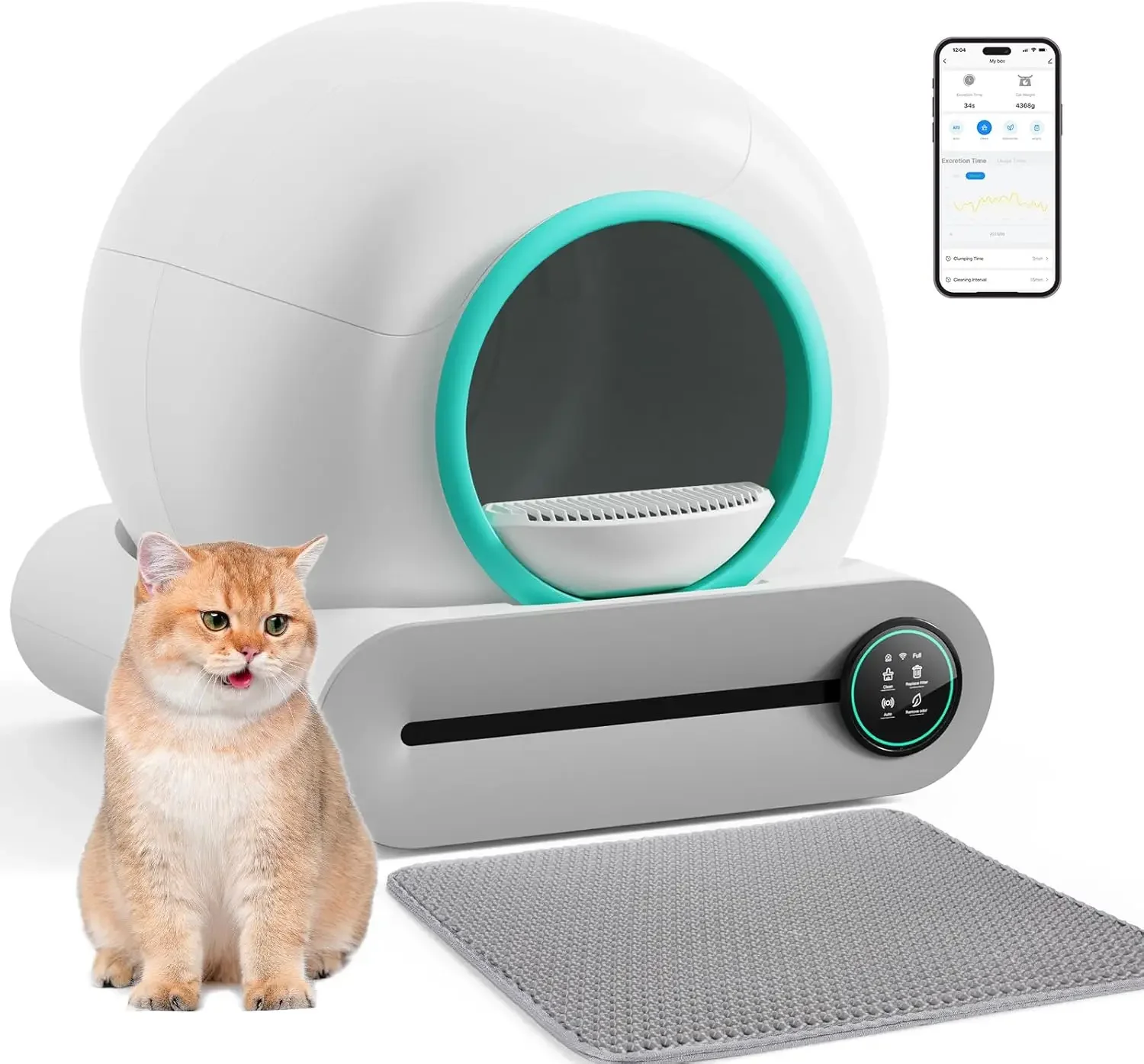 

Self Cleaning Cat Litter Box, Automatic Cat Litter Box with Mat & Liners, 65L+9L Large Capacity Self Cleaning Litter Box