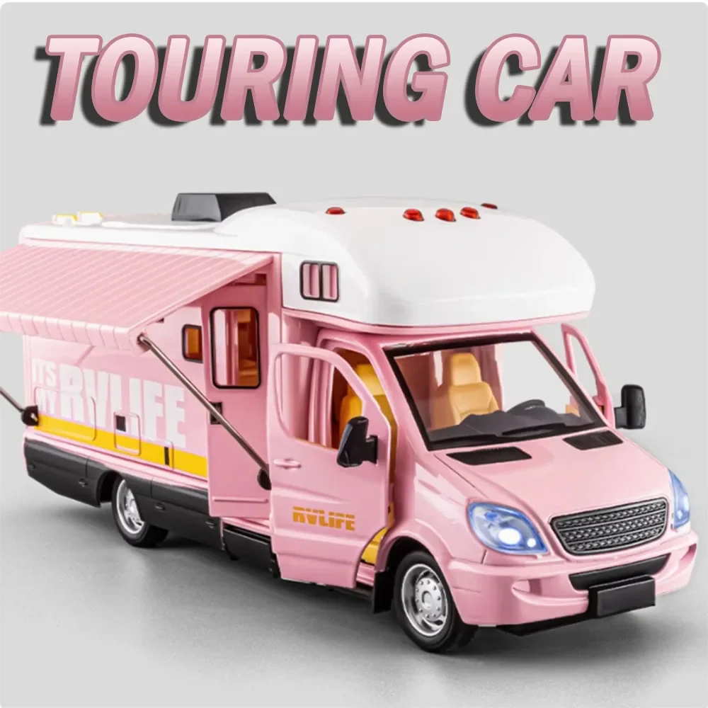 

1:32 Scale Camping RV Model Car Toys Metal Diecast F150 Pickup Trucks Sound Light Doors Opened Pull Back Ornament for Kids Gifts