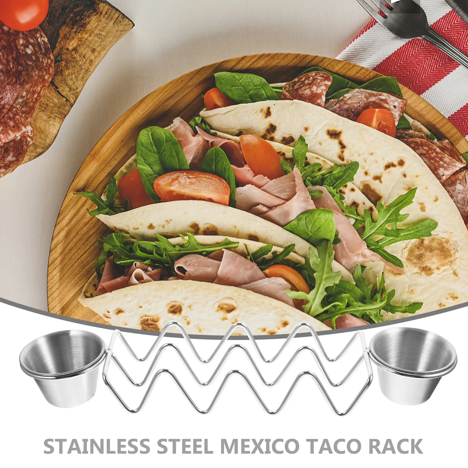

Подставка для тако из высококачественной нержавеющей стали, металлический поднос для тортильи, компактный складной держатель для буррито для подачи мексиканских блюд