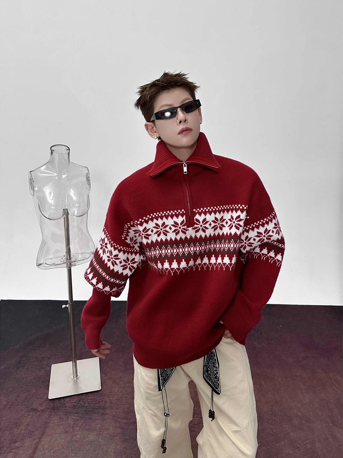 

Мужской вязаный свитер American Sle Fair Isle с молнией, осенне-зимний, с высоким воротником, свободного кроя, вязаное пальто-кардиган