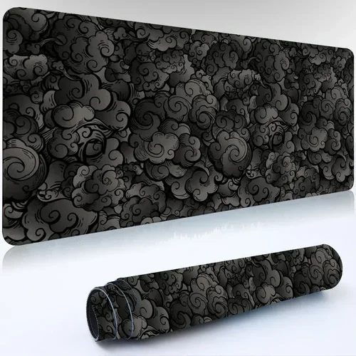 Imagen 2 del producto Alfombrilla de ratón de nubes japonesas, alfombrilla de escritorio negra Kawaii, alfombra de oficina, alfombrilla de ratón grande para juegos, accesorios de goma antideslizantes para ordenador portátil