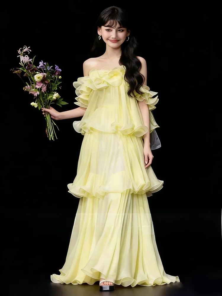 

Ele Morning Robe One-oulder Dr for Birthday Parties Performances Wedding Dres Floor-Length Gowns