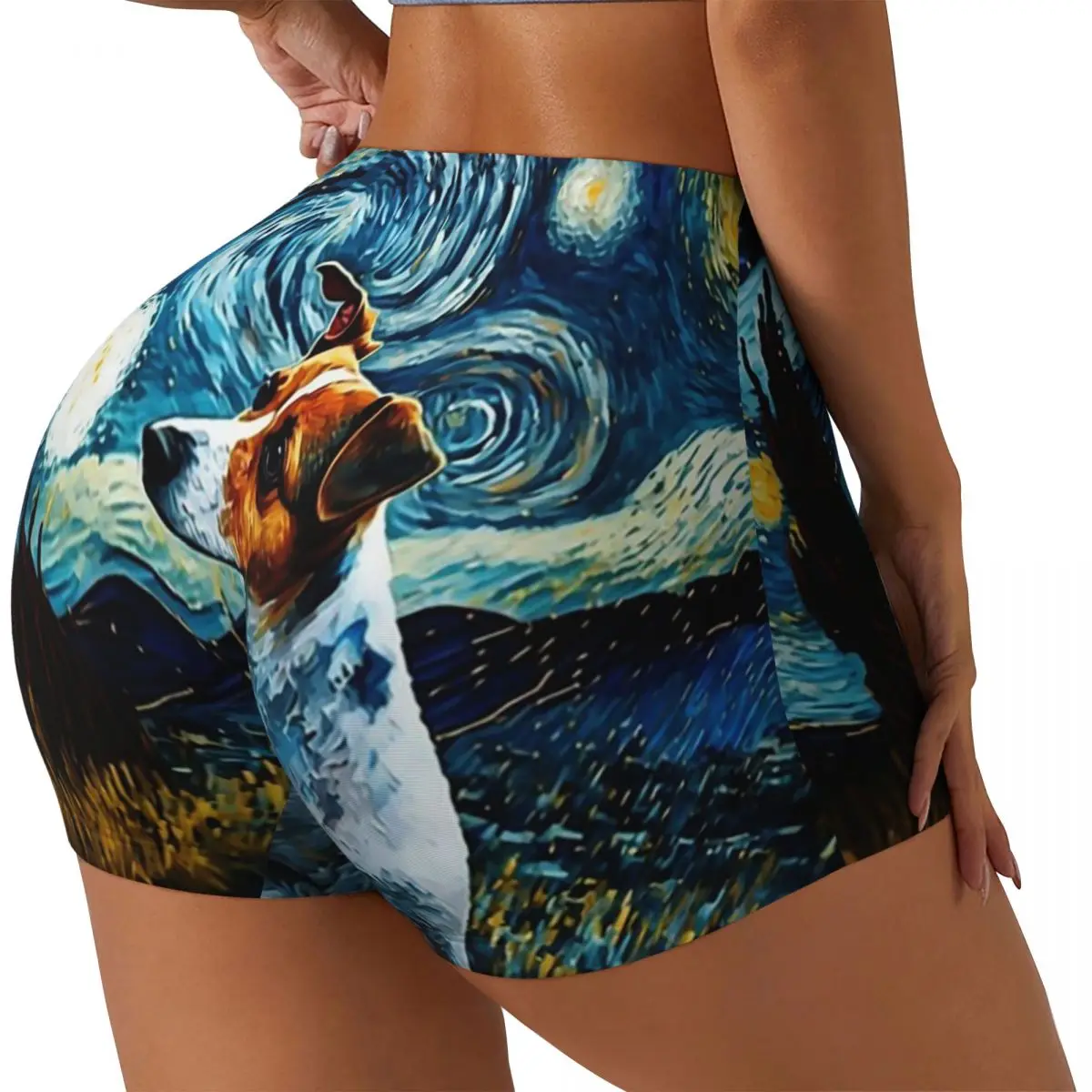 

Пользовательские шорты для бега с собакой Джек Рассел-терьером в стиле поп-арт, женские шорты для бега в тренажерном зале, спортивные шорты для волейбола, байкера, йоги