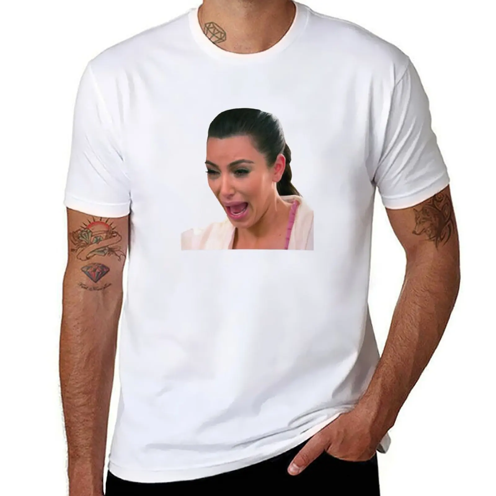 Kim Kardashian Screaming Meme T-Shirt blue lock shirts graphic anime stuff plus size clothes mens tall t shirts