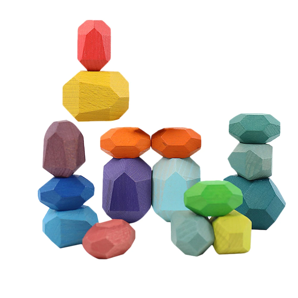 

16 Pcs Toys Kids Building Blocks Beech Preschool Stacking Wood Wooden Stones Child