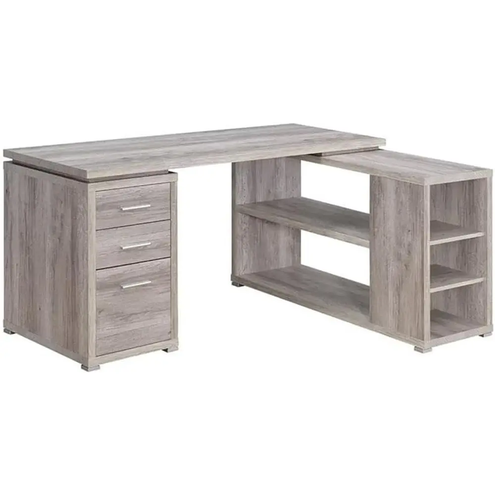 

60W L-Shaped Storage Desk with 5 Shelves, 3 Drawers, Grey Engineered Wood, Reversible Home Office