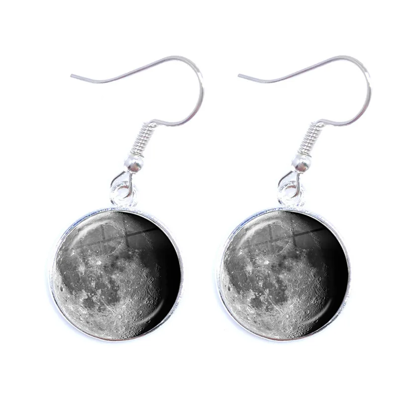 Phase Of The Moon Pattern Drop Earrings 16mm Glass Cabochon New Moon Lunar Eclipse Adjustable Jewelry for Astronomy Enthusiast