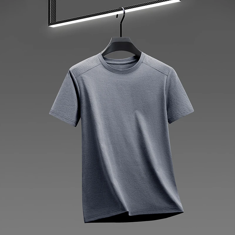 Cool Touch Schulter-Mesh-Perforiertes T-Shirt für Herren Rundhals Raglan Stretch Atmungsaktiv Anti-Schweiß Jogging Walking Basis-Bekleidung – Detail 22